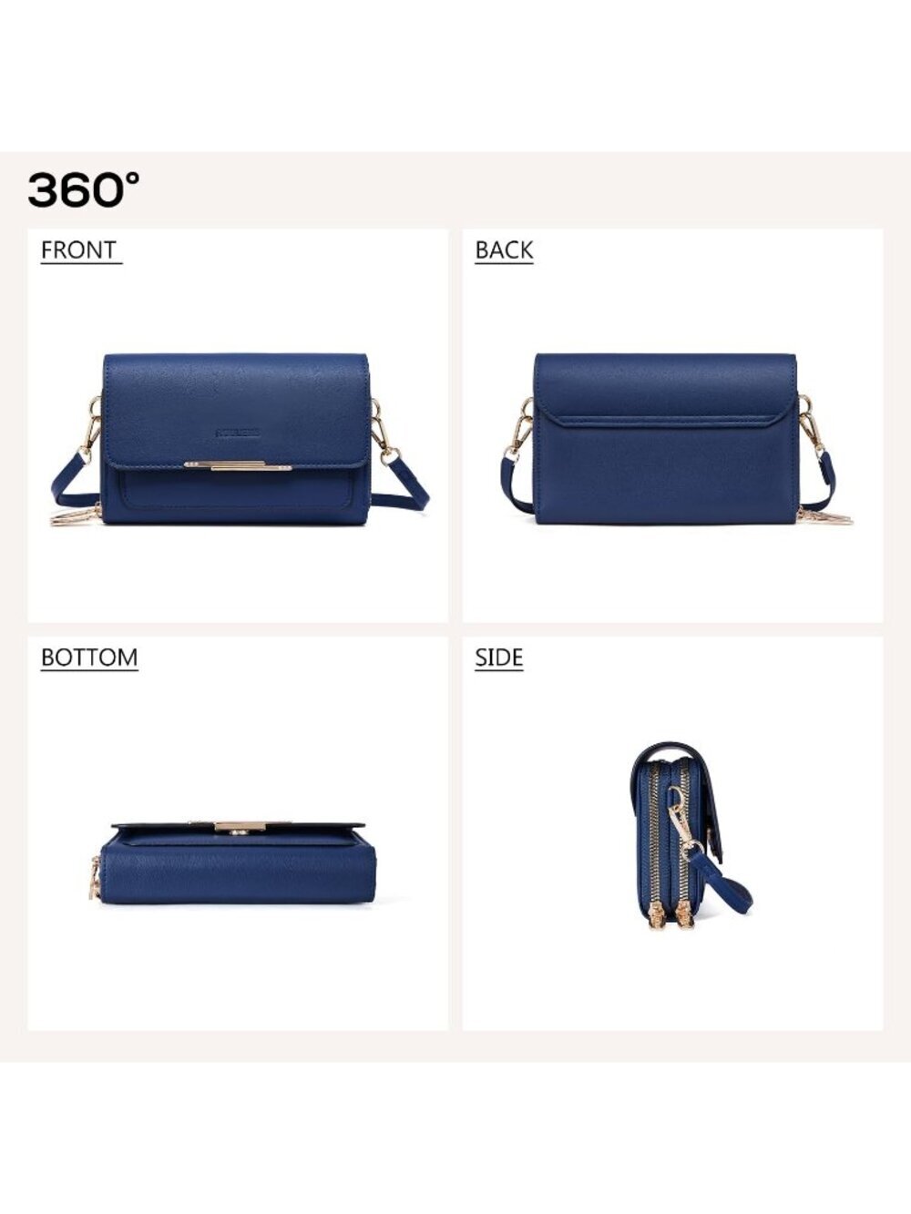 Roulens Women's Navy Blue Pu Leather Small Shoulder Purse with Credit Card Slots - Picture 4 of 6